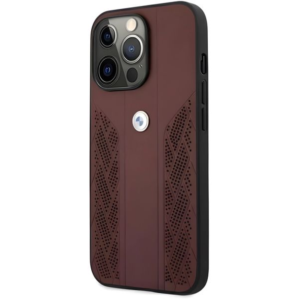 Coque BMW iPhone 13 Pro Max 6,7" red hardcase Leather Curve Perforate