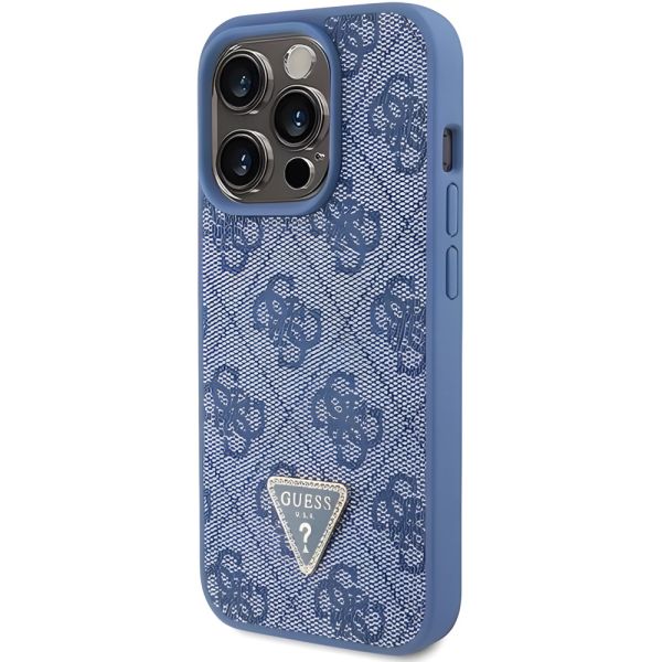 Coque Guess iPhone 15 Pro Max Blue Hardcase Leather 4G Triangle Strass
