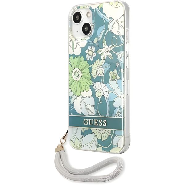 Coque Guess iPhone 13 mini 5,4" green hardcase Flower Strap