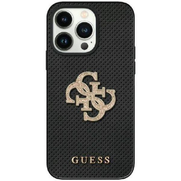 Coque Guess iPhone 15/14/13 6.1" black hardcase Leather Perforated 4G Glitter Logo