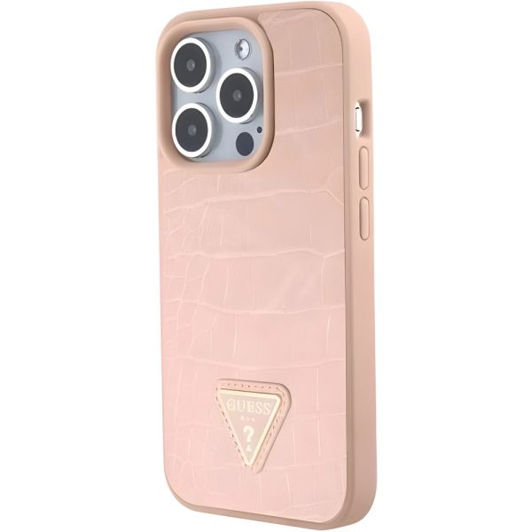 Coque Guess iPhone 15 Pro Pink Hardcase Croco Triangle Metal Logo