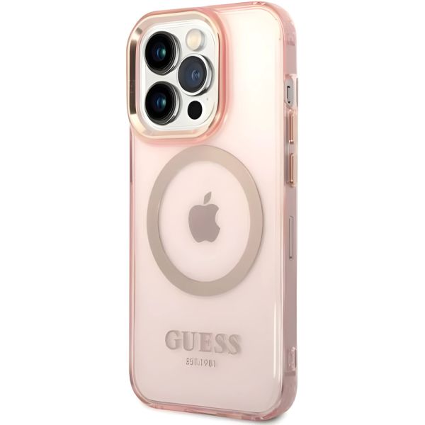 Coque Guess iPhone 14 Pro 6,1" pink hard case Gold Outline Translucent MagSafe
