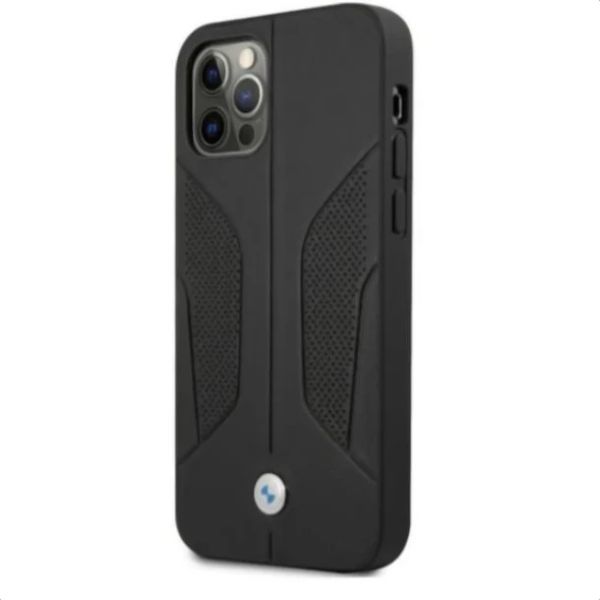 Coque BMW iPhone 12 Pro Max 6,7" black hardcase Leather Perforate Sides