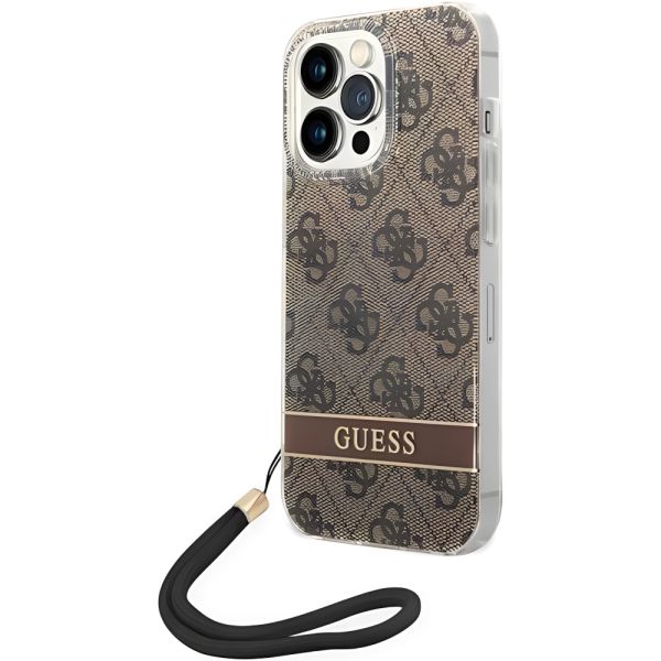 Coque Guess iPhone 14 Pro 6,1" brown hardcase 4G Print Strap