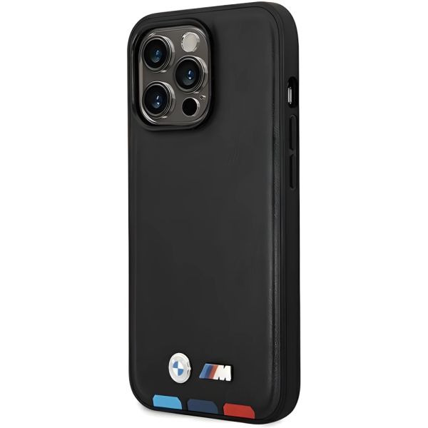 Coque BMW  iPhone 14 Pro Max 6,7" black Leather Stamp Tricolor Magsafe