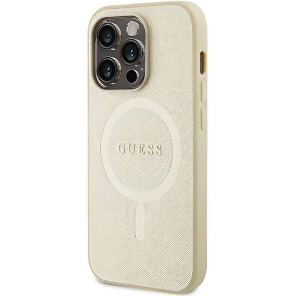 Coque Guess iPhone 15 Pro Max 6.7" gold hardcase Saffiano MagSafe