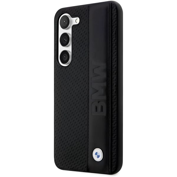 Coque BMW Samsung Galaxy S23 S911 black hardcase Leather Textured & Stripe