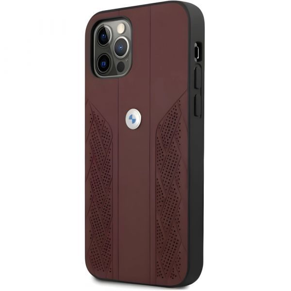 Coque BMW iPhone 12 Pro Max 6,7" red hardcase Leather Curve Perforate