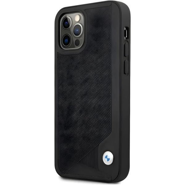 Coque BMW iPhone 12/12 Pro 6,1" black hardcase Leather Deboss