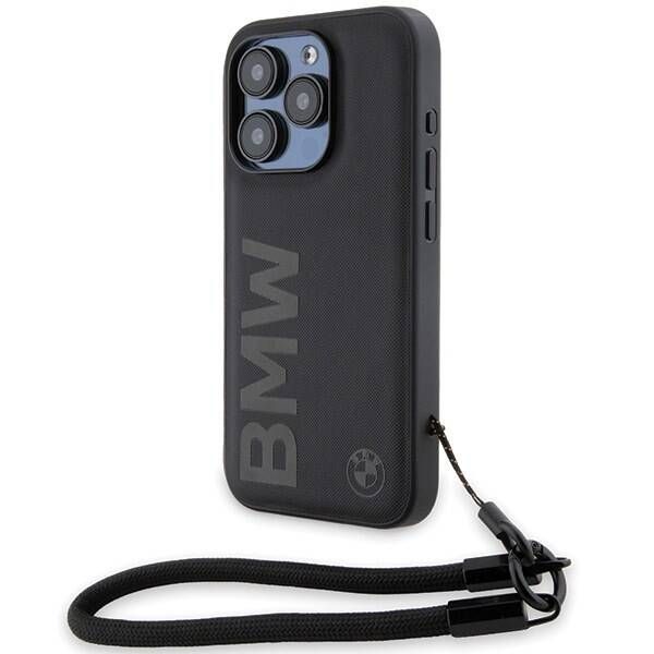 Coque BMW iPhone 15 Pro Max 6.7" czarny/black hardcase Signature Leather Wordmark Cord