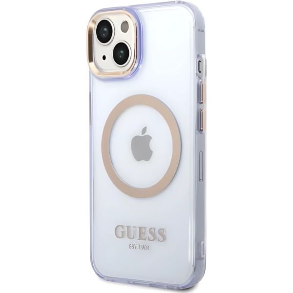 Coque Guess iPhone 14/15/13 6.1" purple hard case Gold Outline Translucent MagSafe