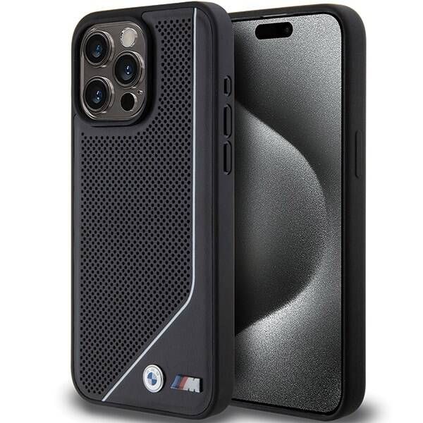 Coque BMW iPhone 15 Pro 6.1" black hardcase Perforated Twisted Line MagSafe