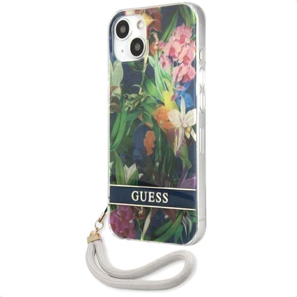 Coque Guess iPhone 13 mini 5,4" blue hardcase Flower Strap