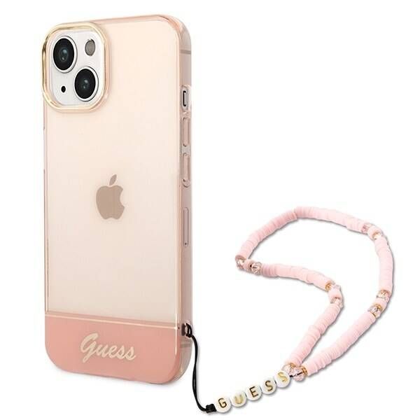 Coque Guess iPhone 14 Plus/15 Plus 6.7" pink hardcase Translucent Pearl Strap