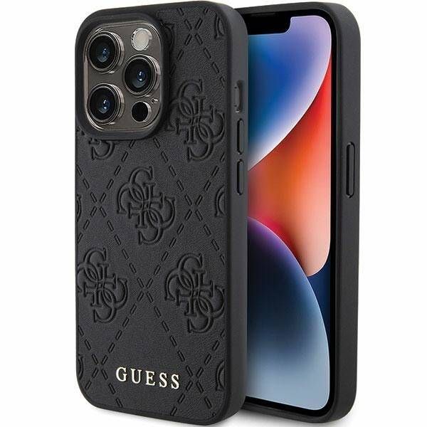 Coque Guess iPhone 15 Pro 6.1" black hardcase Leather 4G Stamped