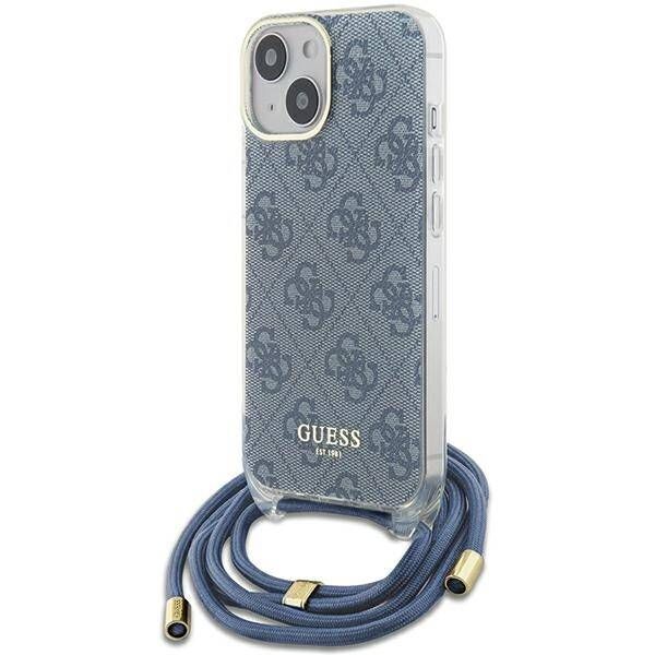 Coque Guess iPhone 15/14/13 6.1" blue hardcase Crossbody Cord 4G Print