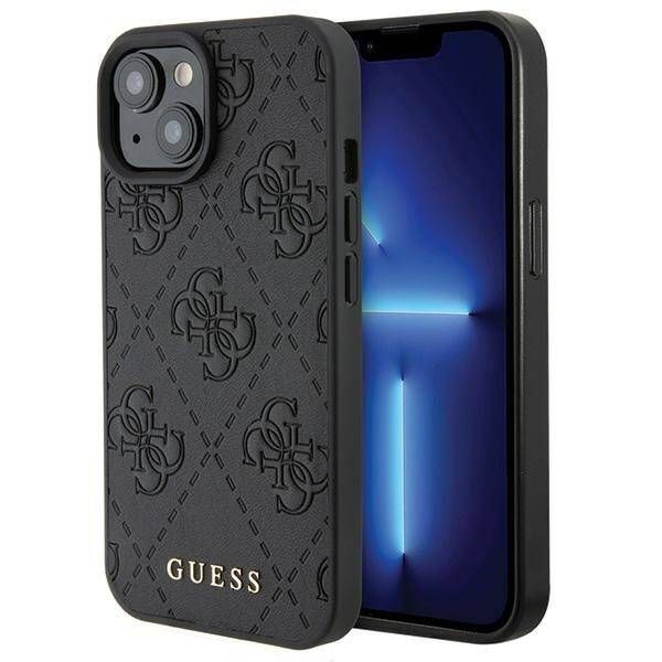 Coque Guess iPhone 15/14/13 6.1" black hardcase Leather 4G Stamped