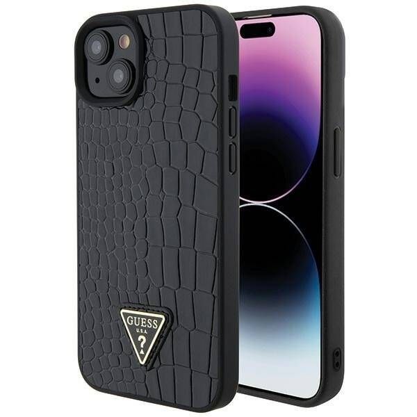 Coque Guess iPhone 15/14/13 6.1" black hardcase Croco Triangle Metal Logo