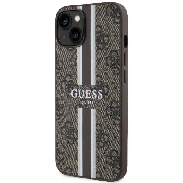 Coque Guess iPhone 14/15/13 6.1" brown hardcase 4G Printed Stripes MagSafe