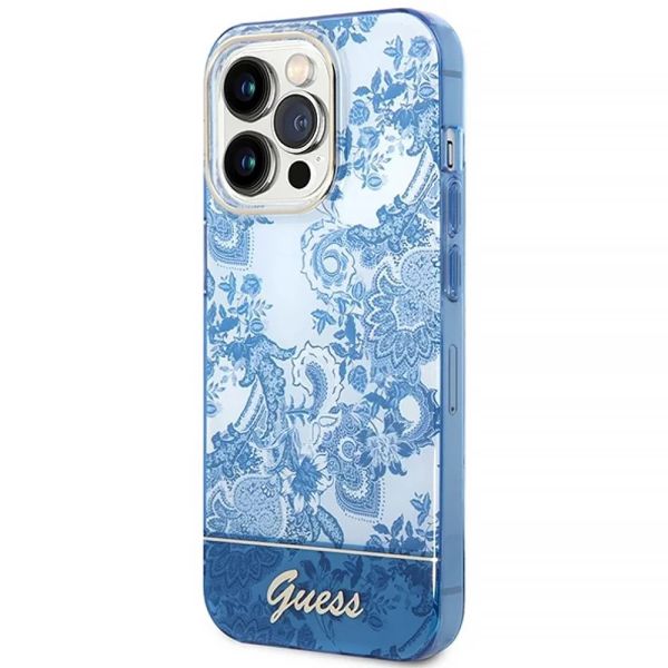 Coque Guess iPhone 14 Pro 6,1" blue hardcase Porcelain Collection