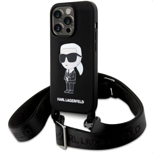 Coque Karl Lagerfeld iPhone 15 Pro Max Black Hardcase Crossbody Silicone Iconik