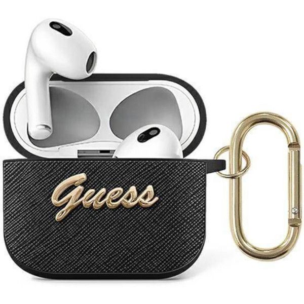 Coque Guess GUA3SASMK AirPods 3 black Saffiano Script Metal Collection