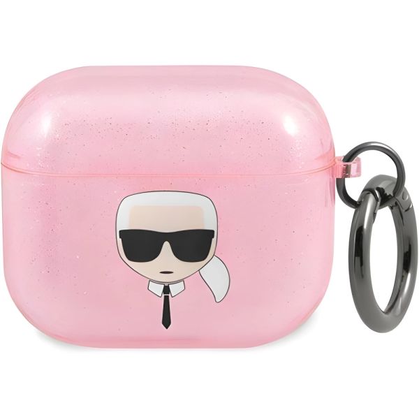 Coque Karl Lagerfeld KLA3UKHGP AirPods 3 pink Glitter Karl`s Head