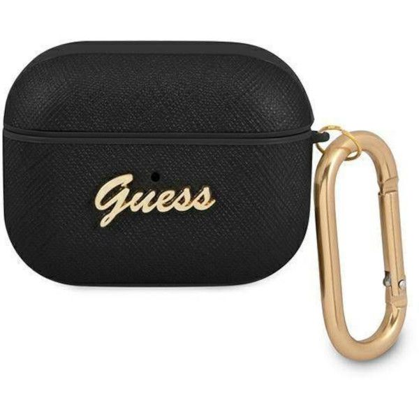Coque Guess GUAPSASMK AirPods Pro black Saffiano Script Metal Collection