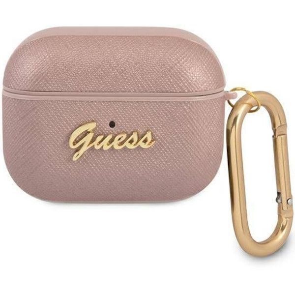 Coque Guess GUAPSASMP AirPods Pro pink Saffiano Script Metal Collection