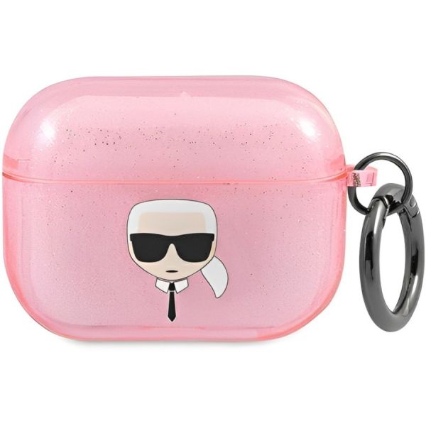 Coque Karl Lagerfeld KLAPUKHGP AirPods Pro pink Glitter Karl`s Head