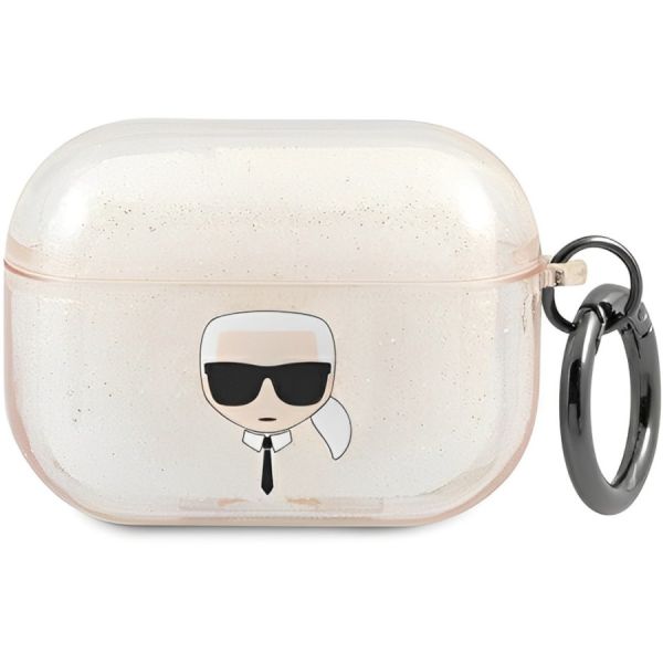 Coque Karl Lagerfeld KLAPUKHGD AirPods Pro gold Glitter Karl`s Head