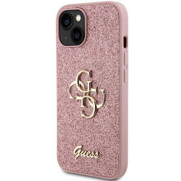 Coque Guess iPhone 15/14/13 6.1" pink hardcase Glitter Script Big 4G
