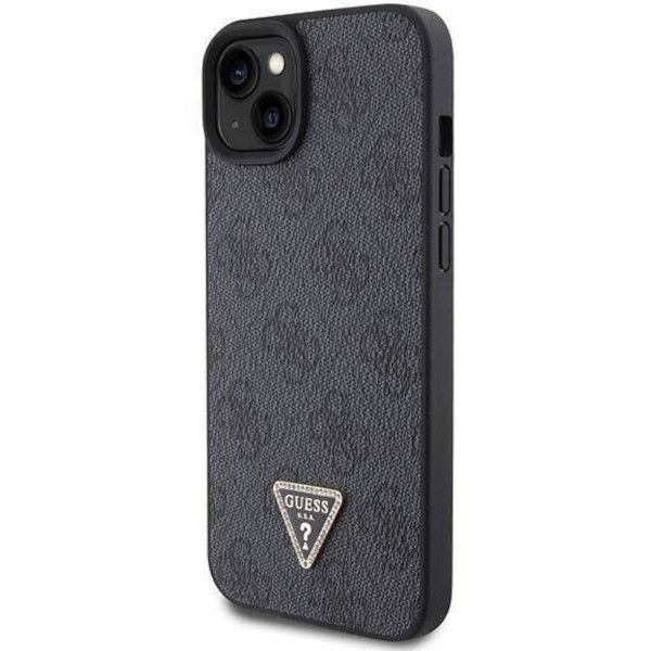 Coque Guess iPhone 15 Black Hardcase Leather 4G Triangle Strass