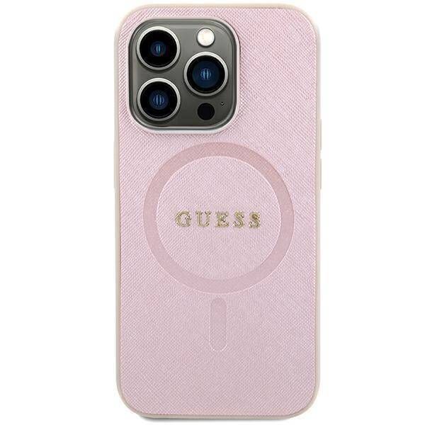 Coque Guess iPhone 15/14/13 6.1" pink hardcase Saffiano MagSafe