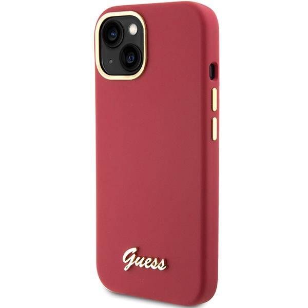 Coque Guess iPhone 15/14/13 6.1" magenta hardcase Silicone Script Metal Logo & Frame