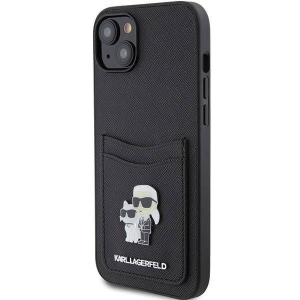 Coque Karl Lagerfeld KLHCP15SSAPKCNPK iPhone 15/14/13 6.1" black hardcase Saffiano Cardslot Karl&Choupette Metal Pin