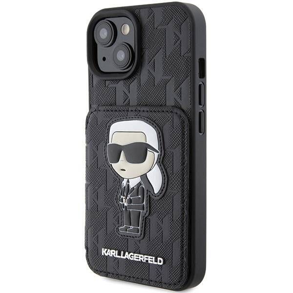 Coque Karl Lagerfeld KLHCP15SSAKKNSCK iPhone 15 /14 /13 6.1" black hardcase Saffiano Cardslots and Stand Monogram Ikonik Patch