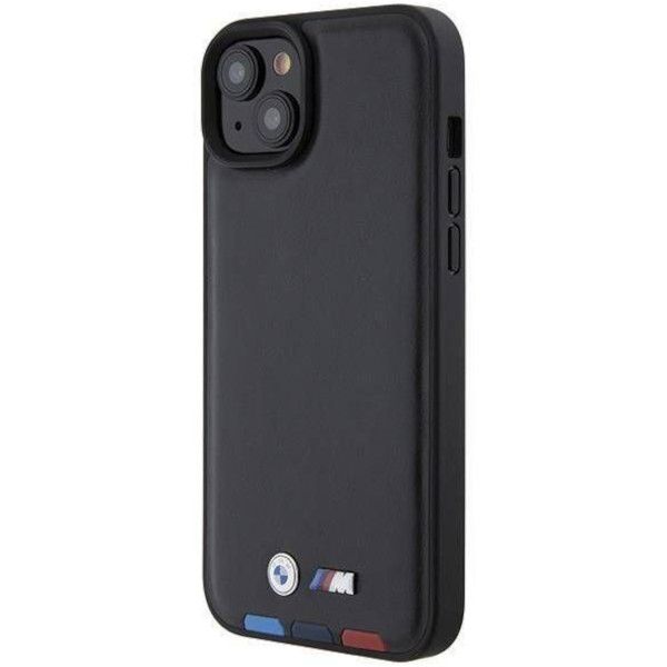Coque BMW iPhone 15 Plus/14 Plus 6.7" black Leather Stamp Tricolor