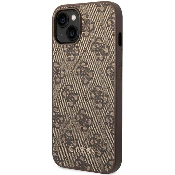 Coque Guess  iPhone 15 Plus/14 Plus 6.7" brown hard case 4G Metal Gold Logo