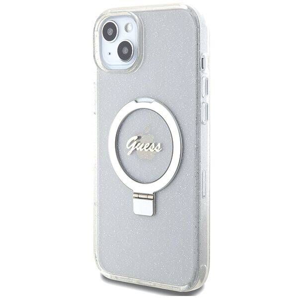 Coque Guess iPhone 15 Plus/14 Plus 6.7" transparent hardcase Ring Stand Script Glitter MagSafe