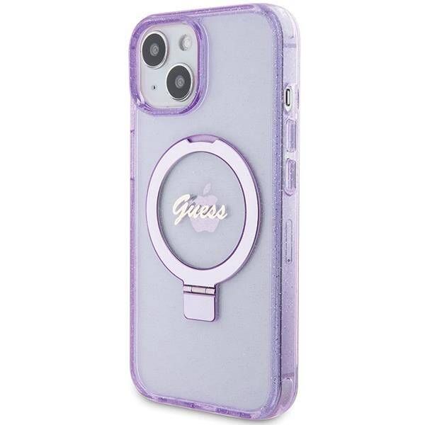 Coque Guess iPhone 15 Plus/14 Plus 6.7" purple hardcase Ring Stand Script Glitter MagSafe
