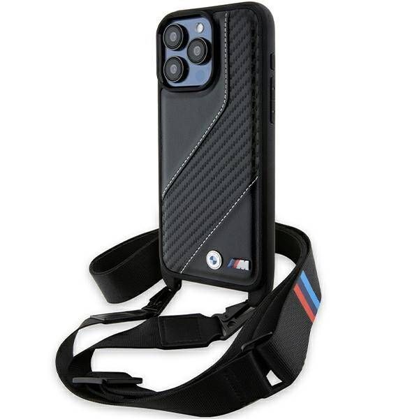 Coque BMW iPhone 15 Pro 6.1" black hardcase M Edition Carbon Stripe & Strap