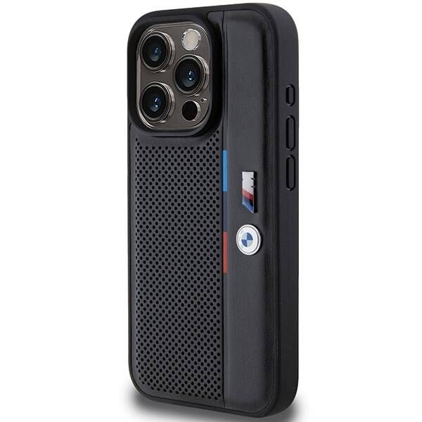 Coque BMW  iPhone 15 Pro 6.1" black hardcase Perforated Tricolor Line