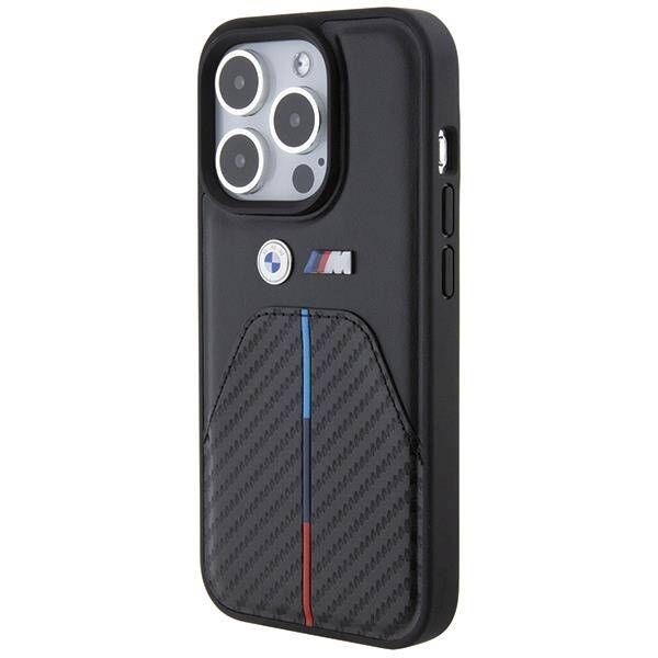 Coque BMW iPhone 15 Pro Black Stamped Tricolor Stripe