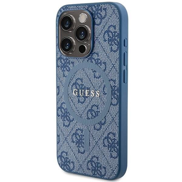 Coque Guess  iPhone 15 Pro 6.1" blue hardcase 4G Collection Leather Metal Logo MagSafe