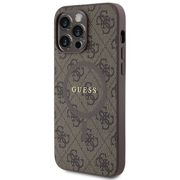 Coque Guess iPhone 15 Pro 6.1" brown hardcase 4G Collection Leather Metal Logo MagSafe