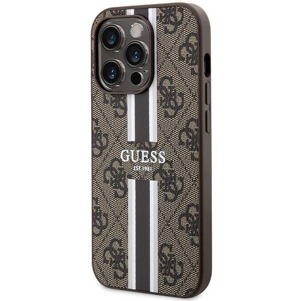 Coque Guess iPhone 15 Pro 6.1" brown hardcase 4G Printed Stripes MagSafe