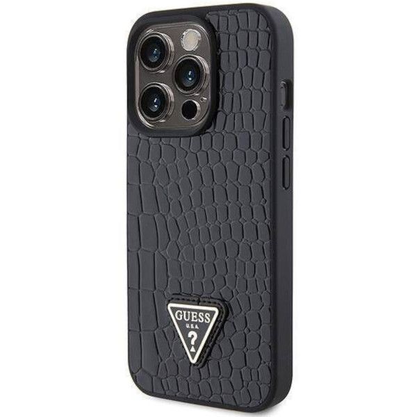 Coque Guess iPhone 15 Pro 6.1" black hardcase Croco Triangle Metal Logo
