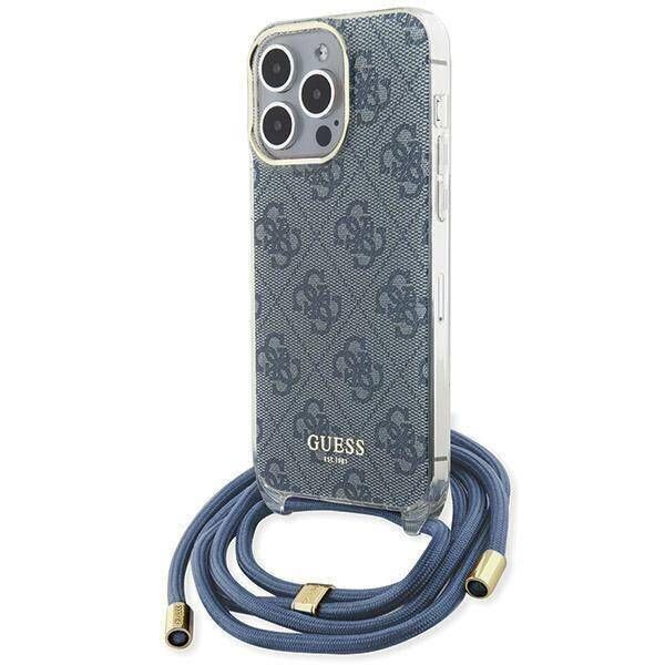 Coque Guess iPhone 15 Pro 6.1" blue hardcase Crossbody Cord 4G Print