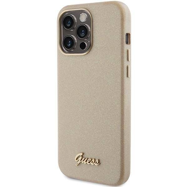 Coque Guess iPhone 15 Pro 6.1" light gold hardcase Glitter Glossy Script